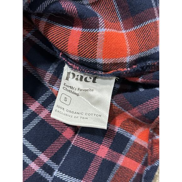 Pact Women’s S Organic Cotton Flannel Shirt Plaid Button Up Long Sleeve Red Blue - Picture 5 of 6